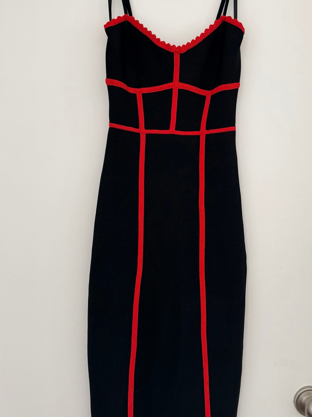 BCBGMaxAzria Black Midi Dress with Red Contrast Piping